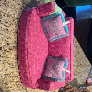 American Girl Pink Doll Sofa with Heart Pillows